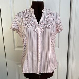 Van Heusen 100% Cotton Button Down Shirt, Short Sleeves with Raised Roses, Large